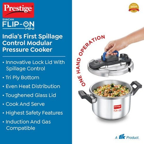 Prestige Svachh Flip-on Stainless Steel Gas And Induction Compatible Pressure Cooker 3 L