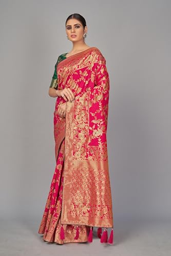Vasthrlay Banarasi Pure Kanjivaram Style Silk Pink Saree With Blouse Piece For Wedding