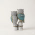 Decorative Owl Figurine Set White and Blue Resin Intricate Pattern Design