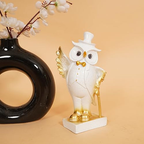 Decorative Owl Figurine with Top Hat and Gold Accents Home Decor Showpiece