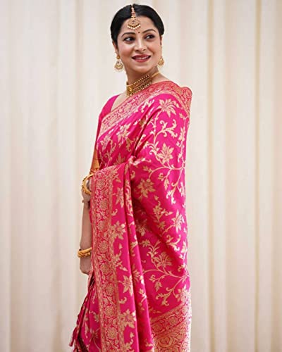 Vasthrlay Kanjivaram Soft Silk Pink Saree With Blouse Piece