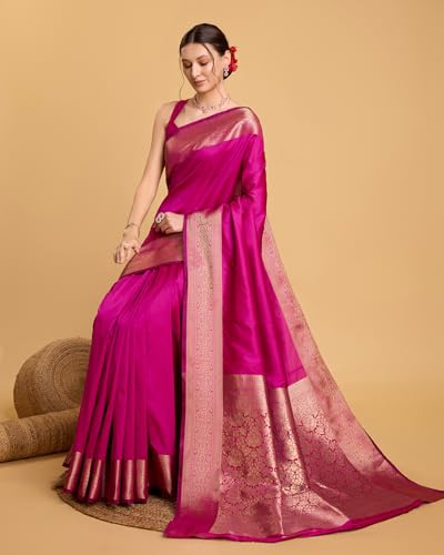 Vasthrlay Silk Kanjivaram Kanchipuram Pink Saree With Blouse Piece