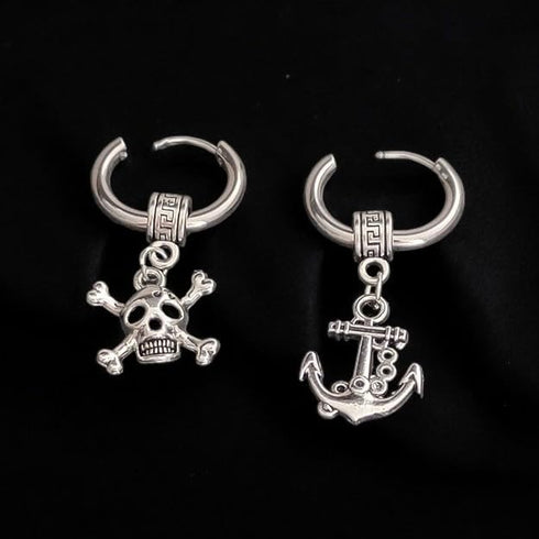 M Men Style Gothic Skeleton Head with Wheel Ship Anchor Ship Piercing Jewelry