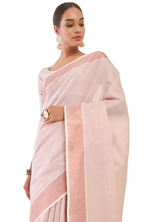 Vasthrlay Peach Tissue Kasavu Saree Borders