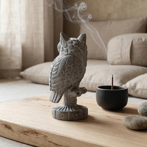 Handmade Soapstone Owl Statue for Home Decor | White Marble Finish Lucky Owl Showpiece