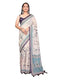 Vasthrlay Cream Floral Printed Design Linen Saree With Solid Unstitched Linen Blouse Piece