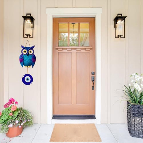 Blue Owl with Evil Eye Charm MDF Home Wall Decor MDF Wall Hanging