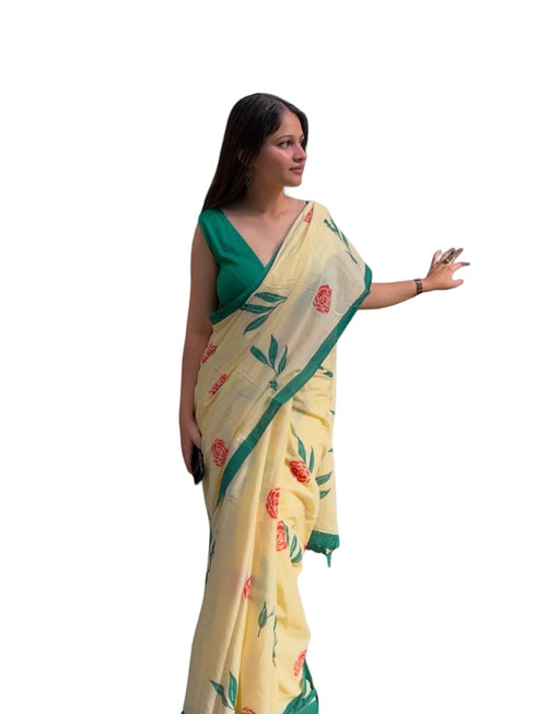 Vasthrlay Yellow Border Lightweight Handloom