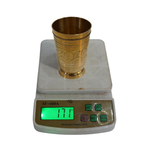 Pure Brass Embossed Design Tumbler Glass | Pack of 2