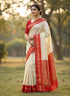 Vasthrlay Cream White Red Border Saree Latest Bengali Saree