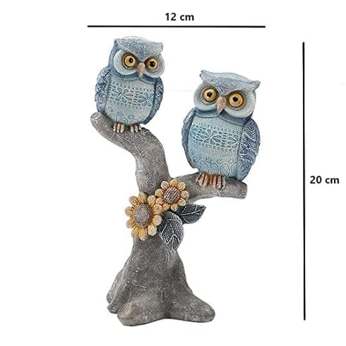 The Decorshed Blue Owl Figurine Set Handcrafted Resin Owl Statue for Home Decor