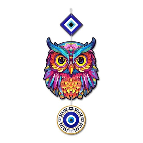Owl and Evil Eye Hanging Wall Decoration Wooden Wall Hanging