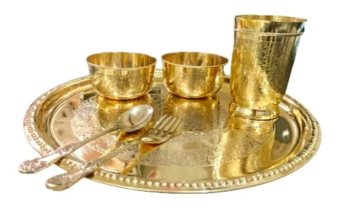 Brass Luxury Embossed Dinner THALI Set