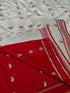 Vasthrlay Cream White Red Border Bengali Saree For Women Traditional Lal Par Sada Banarasi Silk Saree