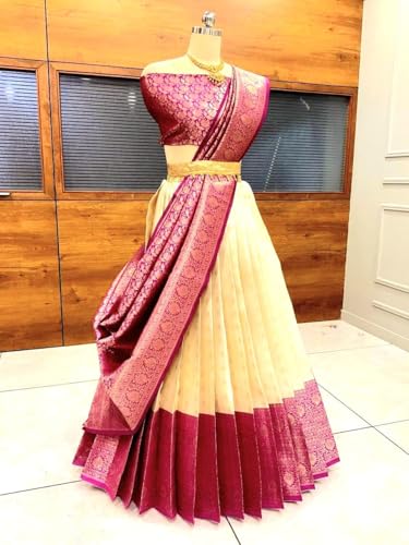 Vasthrlay Kanjivaram Silk Half Saree Set With Zari Dupatta