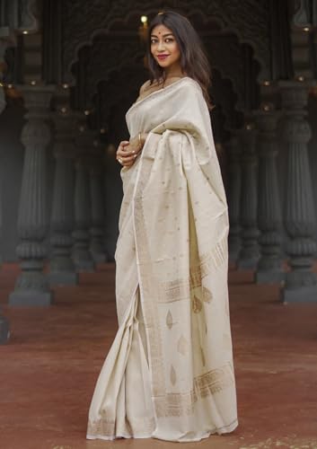 Vasthrlay Jacquard Art Silk South Indian Cream Saree