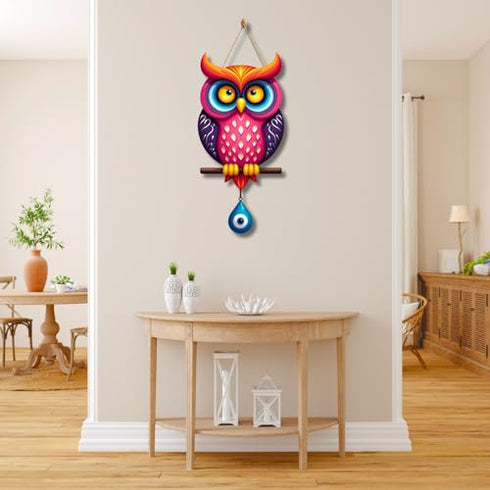 GiftOday Owl Shape Wooden Wall Hanging For Kitchen Decor | Evil Eye Decoration Livingroom