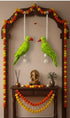 Parrot Hanging Ornament with Pearl Chain | Decorative Green Parrot Latkan with Red Beak