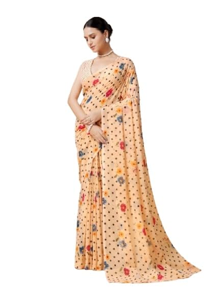 Vasthrlay White Floral Unstitched Saree