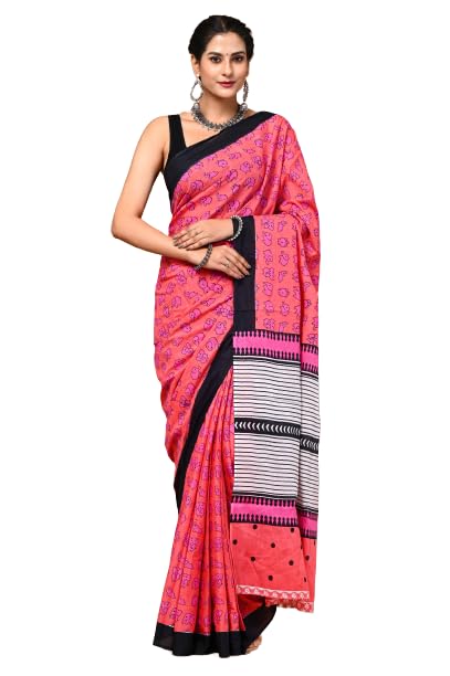 Jaipuria Hand Block Printed Pure Cotton Saree For Women With Unstitched Blouse Piece