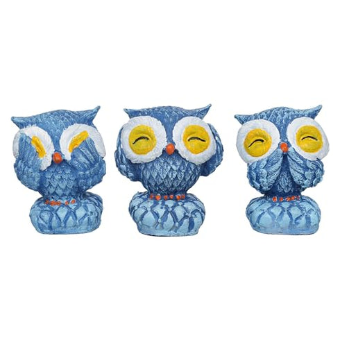 Blue Resin Cute Owl Statues Bird Figurines | Decorative Showpieces for Home