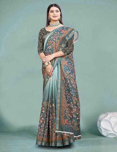Vasthrlay Women's Cotton Kalamkari Wedding Saree With Blouse Piece
