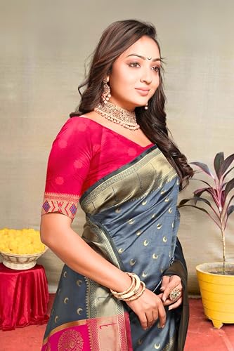 Vasthrlay Kanjivaram Chand Paithani Rama Pink Saree With Blouse Piece
