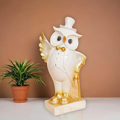Decorative Owl Figurine with Top Hat and Gold Accents Home Decor Showpiece