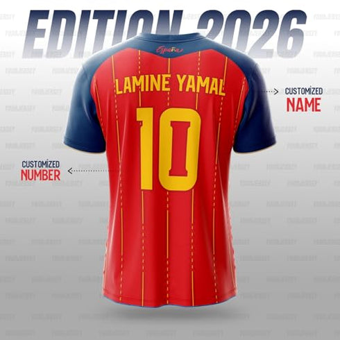 Yourjersey Spain 2026 Home Jersey Yamal Football Jersey Custom Name & Number Print Premium Football Jersey For Kids| Boys And Men