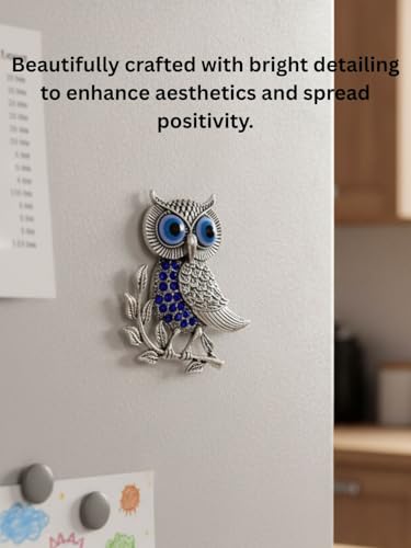 BLUE BEADS Silver Owl Turkish Evil Eye Fridge Refrigerator Sticker Magnet
