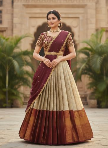 Vasthrlay South Indian Style Unstitch Half Saree Lehenga Choli For Women | Pl235