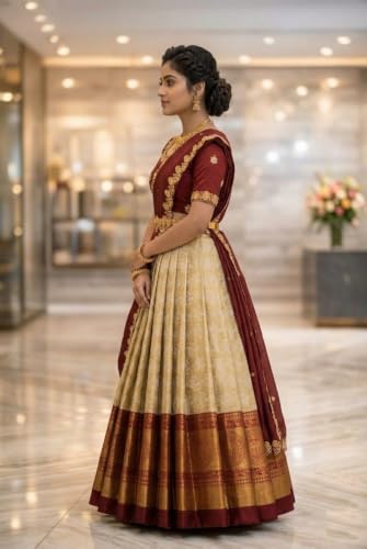 Vasthrlay Fashion Latest Pattu Lehenga Readymade Half Saree For Women
