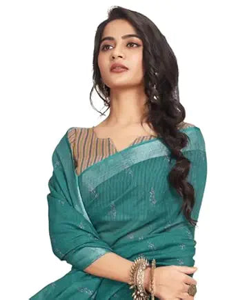 Vasthrlay Printed Pleated Unstitched White Saree