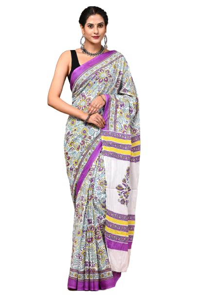 Jaipuria Hand Block Printed Pure Cotton Saree For Women With Unstitched Blouse Piece