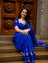 Vasthrla Blue Silk Blue Saree With Silver Zari Border Elegant Occasion With Blouse Piece