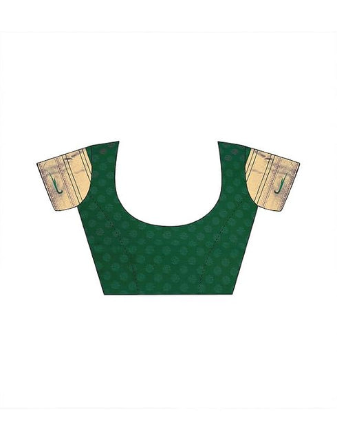 Vasthrlay Paithani Jacquard Rama Green Saree With Unstitched Blouse Piece