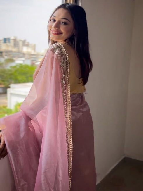 Vasthrlay Lavender Embroidery Unstitched Saree