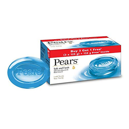 Pears Soft and Fresh Bathing Bar 125g (Buy 3 Get 1 Free)
