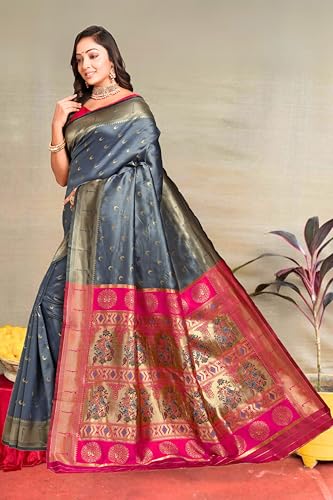 Vasthrlay Kanjivaram Chand Paithani Rama Pink Saree With Blouse Piece