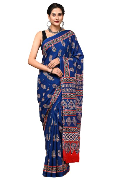 Jaipuria Hand Block Printed Pure Cotton Saree For Women With Unstitched Blouse Piece