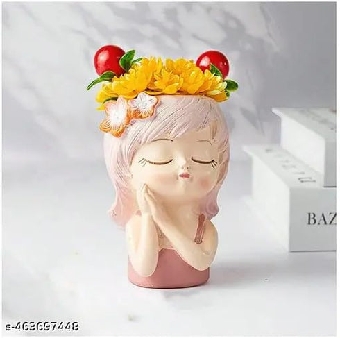 Vikarafty Set Of 2 Cute Head Girl Face Planter Pot Succulent Planter Little Girl Flower Pot