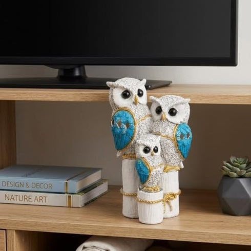 Lucky Owl Statue for Good Luck & Prosperity | Antique Multicolour Owl Showpiece for Home & Office Decor