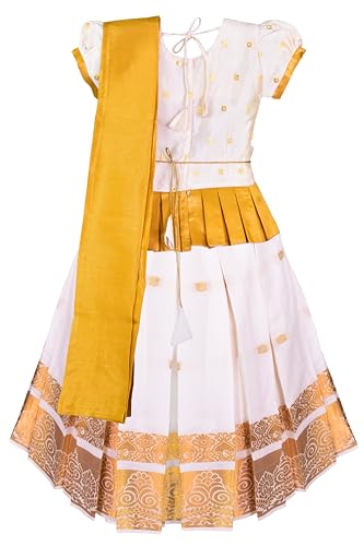 Vasthrlay Kids Girls South Indian Kerala Style Pattu Pavadai Cotton Silk Lehenga Choli Dress