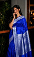 Vasthrlay Banarasi Satin Jacquard Handloom Blue Saree Kanjivaram V Neck
