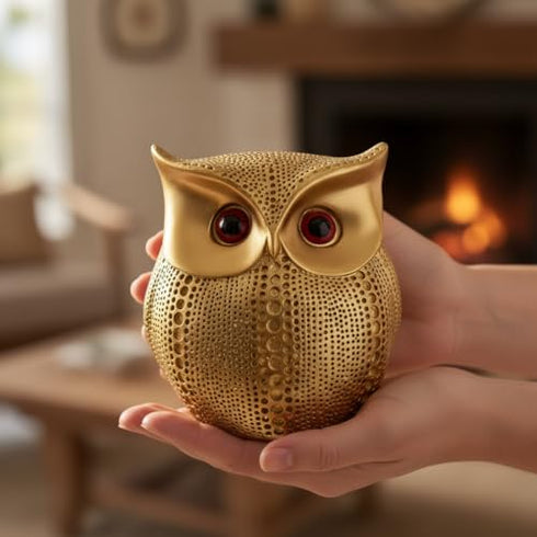 Golden Owl Showpiece for Home Decor | Feng Shui Owl Statue for Wisdom