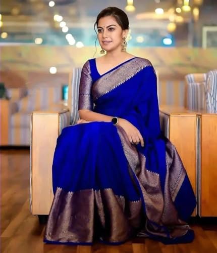 Vasthrlay Soft Pure Kanjivaram Silk Blue Saree Banarasi With Blouse Piece