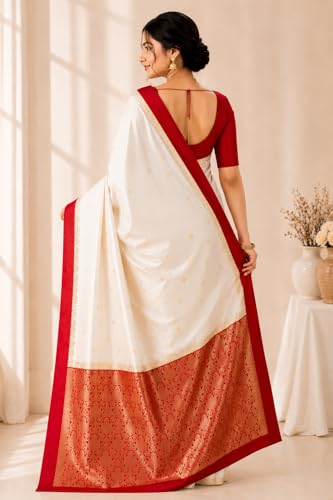 Vasthrlay Glory Banarasi Satin Kanjivaram Saree Silver Zari