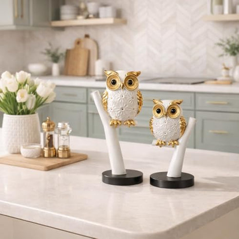 2 pc Decorative Owl Handicraft Figurine with Metallic Gold Accents