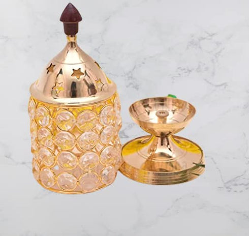 Brass Akhand Diya -Diamond Crystal Deepak - Oil Lamp