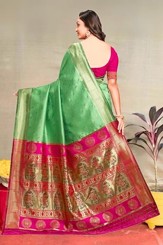 Vasthrlay Kanjivaram Chand Paithani Rama Pink Saree With Blouse Piece